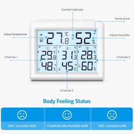 AMIR Upgraded Digital Hygrometer Indoor Outdoor Thermometer, Wireless Weather Stations with 3 Sensors, 328ft/100m Range, Digital Hygrometer Thermometer with Max/Min Record, Backlight, for Bedroom
