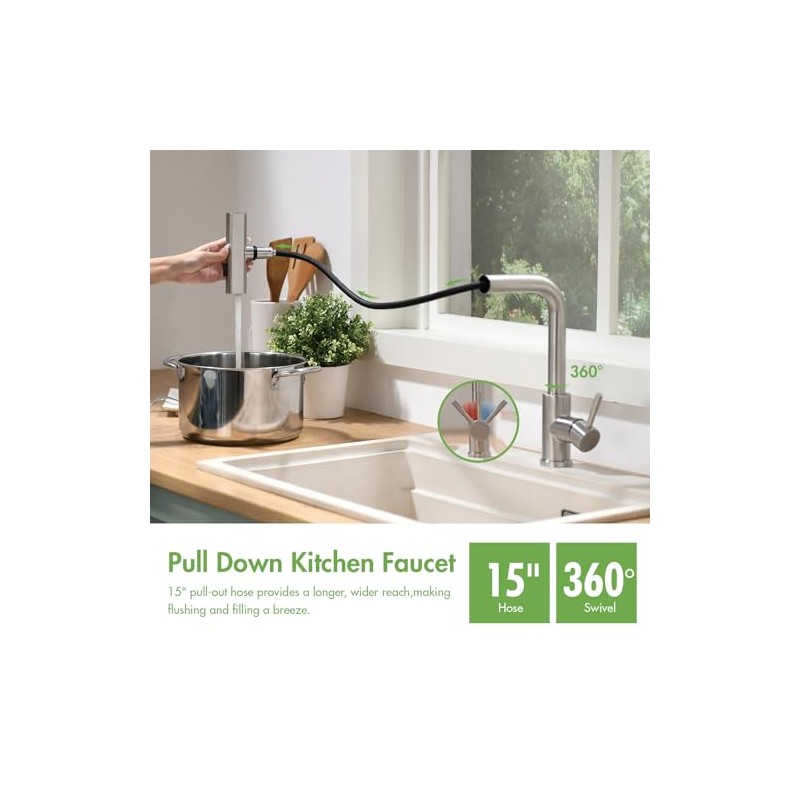 Kitchen Faucet with Pull Down Sprayer Brushed Nickel Waterfall Sink