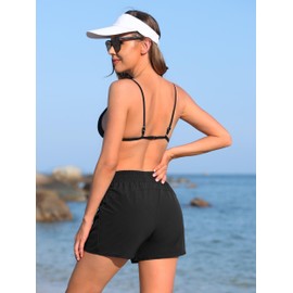 ATTRACO Swimming Shorts for Women with Zip Pocket Swim Trunk Mesh Side Board Shorts Black 3XL