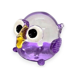 ChangThai Design Tiny ¾ Inch High Purple Big Eye Owl Bird Figurine - Miniature Hand Blown Glass Owls Owlet Nocturnal Birds Colorful Crystal Animals Cute Decorative Collectible Figure Home Décor Gifts