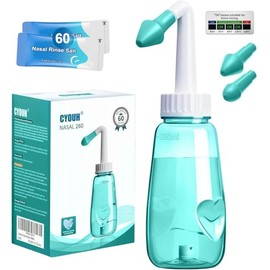 Nasal Shower Set, 260 ml, with 60 Nose Wash Salt Packages and Sticker Thermometer, BPA-Free & No Plasticisers, Adult Nose Shower for Nose Cleaning and Nasal Rinse (Green)