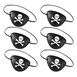 Prasacco Pack of 6 Pirate Eye Patch, Skull Eye Mask, 3D Elastic Plastic Eye Mask, Adjustable Pirate Eye Mask for Children's Birthdays, Pirate Theme Parties, Performance Props