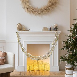 6FT Christmas Ball Garland - Pre-Strung Holiday Decor for Trees, Indoor & Outdoor Christmas Party Ornaments Metallic Decoration - Color: Gold and Silver