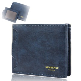 Mmgoqqt Mens Wallets Slim, 1PCS PU Leather for Men, 5 Credit Card Holders & ID Window & Coin Pocket & 2 Banknote Compartments, Minimalist Bi-Fold Wallets for Men, Blue