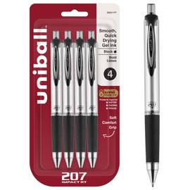 Uni-Ball Uniball Signo 207 Impact RT Retractable Gel Pen, 4 Black Pens, 1.0mm Bold Point Gel Pens| Office Supplies by Uni-ball like Ink Pens, Colored Pens, Fine Point, Smooth Writing Pens, Ballpoint Pens