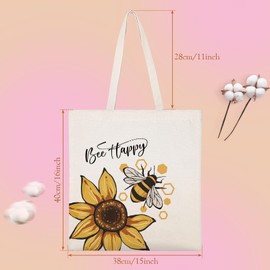 Louise Maelys Canvas Tote Bag for Women Cute sunflower bee Aesthetic cotton bag Shopping Bags Women gift Reusable Grocery Bags