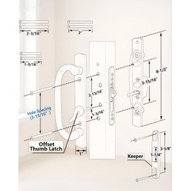 Ruigrit Offset Sliding Patio Door Handle Set with Mortise Lock & Keys | 45° Keyway | Fits 1-3/8" to 2" Doors | 3-15/16" Hole Spacing | Zinc Alloy | Non-Handed | Matte White Diecast