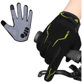 WESTWOOD FOX WFX Cycling Gloves Full Finger Mountain Bike Gloves Touchscreen MTB Gloves Padded Anti-Slip MTB Road Biking Sports Gloves for men and women (Neon Black, S)