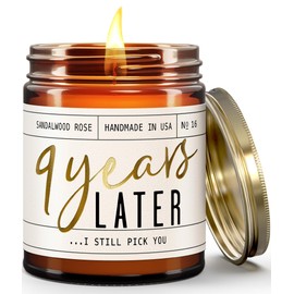 9 Year Anniversary Gifts for Her - '9 Year Later' Candle, w/Sandalwood Rose - infused w/Essential Oils I 9th Anniversary Gift I 9 Year Wedding Anniversary Gifts for Wife/Girlfriend I USA Made