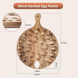 HANSGO Deviled Egg Platter, Wooden Round Deviled Egg Charcuterie Board Tray Holder Carrier with 24 Holes for Kitchen Countertops