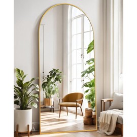 DYNWELL Arched Full Length Mirror, Floor Mirror with Stand, 71"x26" Large Mirror, Wall Mirror Full Length, Gold Floor Length Mirror, Body Floor Mirror, Wall Mounted Mirror for Bedroom, Gold