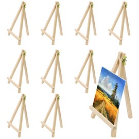 alwaiiz Pack of 10 Small Easels (19 x 11 cm), Triangle Foldable Mini Easel Wood, Table Easel for Presenting Painting Crafts, Photos, Cards and Business Cards