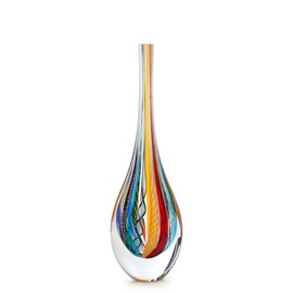 Ca D Oro Small Drop Glass Vase Boho with Colored Canes Hand Blown Murano-Style Art Glass - Model Tall