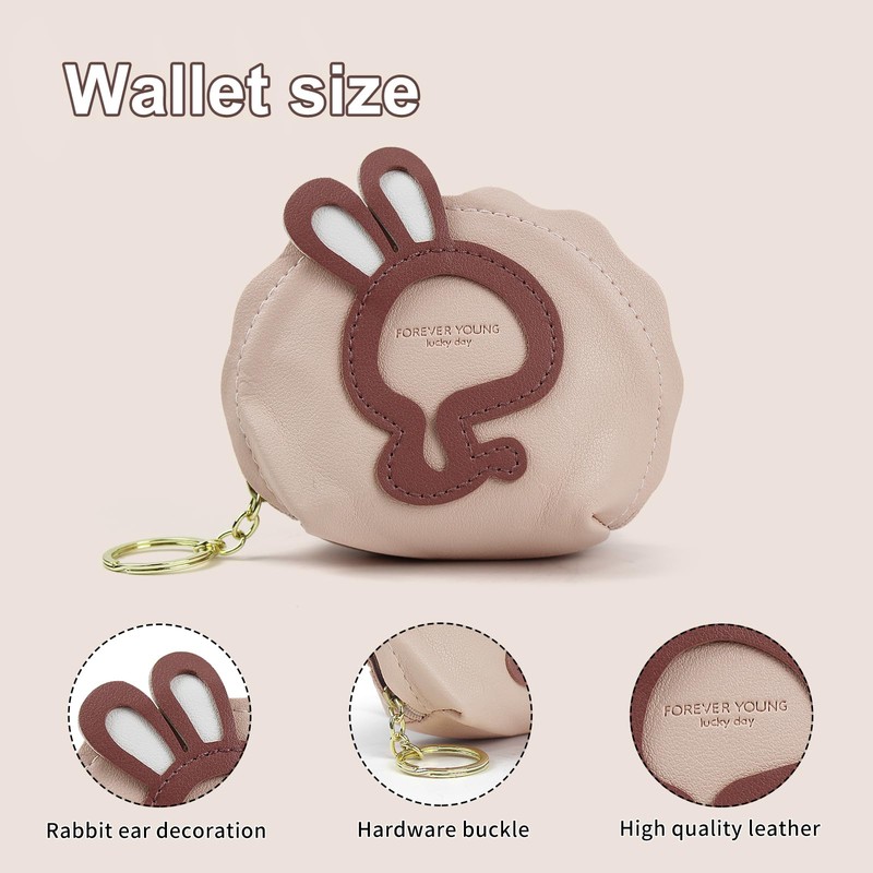 AfitLulu Little Rabbit Coin Purse, PU Leather Small Coin Pouch
