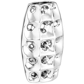 Deco 79 Ceramic Vase with Cut Out Designs, 8" x 4" x 14", Silver