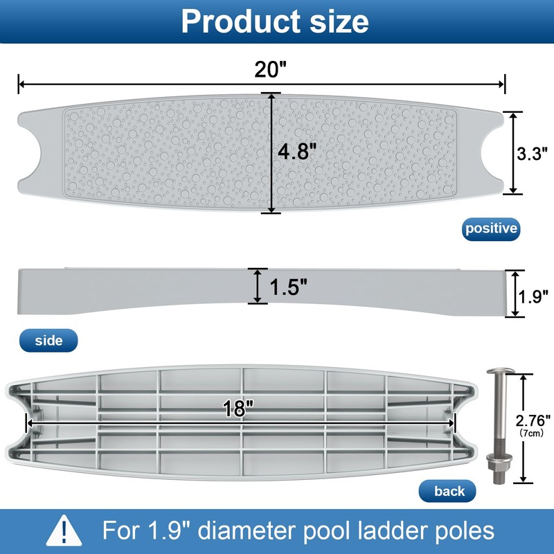 Goovilla Pool Ladder Steps Replacement, (3-Pack) 18" Universal Heavy-Duty Molded