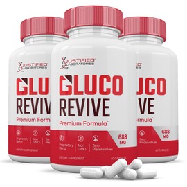 (3 Pack) Gluco Revive Pills 688MG Glyco Support Premium Formula Gluorevive Glycogen Support Formulated Hawthorne Hibiscus Garlic Juniper Powder Olive Forskolin Green Tea Extract 180 Capsules