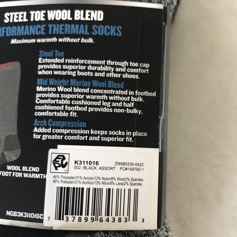 Genuine Dickies Dickies Mens Black Crew Performance WoolBlend Thermal Socks