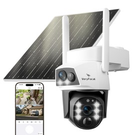 VeryFocal Dual Lens Solar Camera Wireless Outdoor, 2.4GHz/5GHz WiFi Connectivity for Home Security, 4MP QHD 360° PTZ Cameras, PIR Motion Detection, Color Night Vision, IP66
