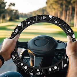 Knextrepoy Golf Cart Steering Wheel Covers, Black, 13-14 Inch, Polyester, Universal Fit, Sun Shade, Non-Slip, Heat Insulating, Decorative