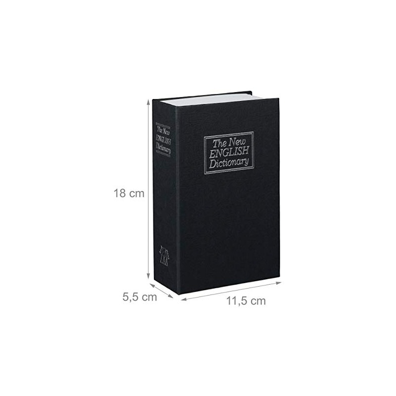 Relaxdays Safe with Key in Book Shape Steel Compartment, Black,