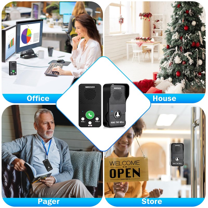 Wireless Doorbell, SANZUCO Doorbells Hands Free Communication, Full Duplex Waterproof