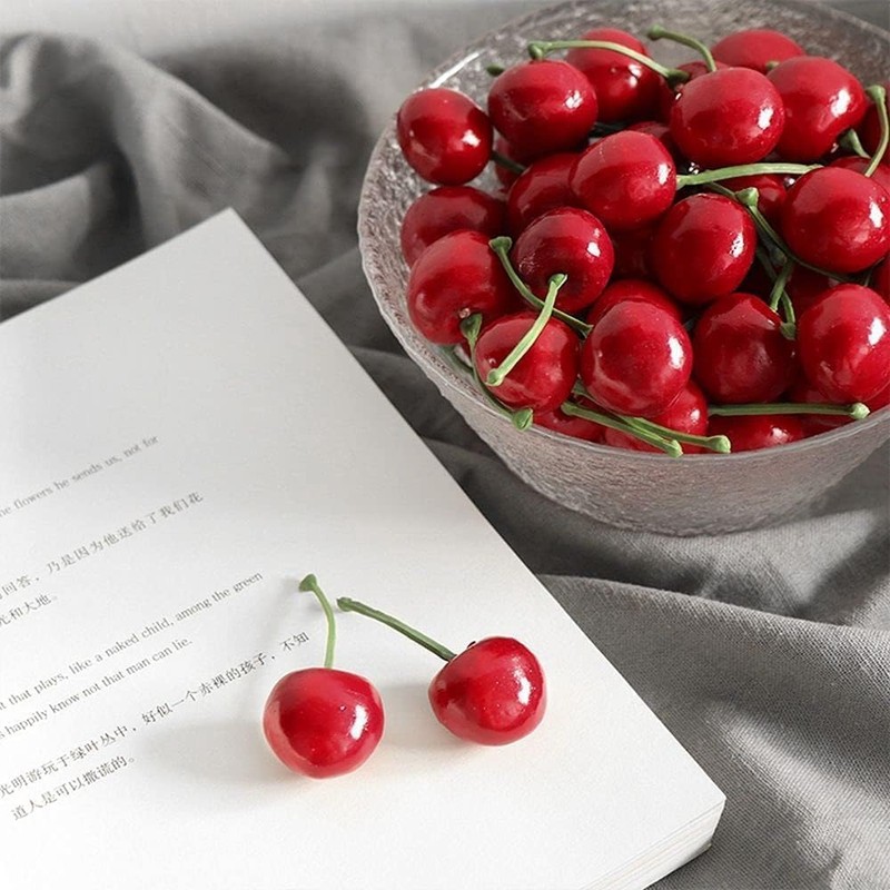 20Pcs Red Artificial Cherries,Fake Cherries,Fake Fruit Decor Simulation Cherry Model
