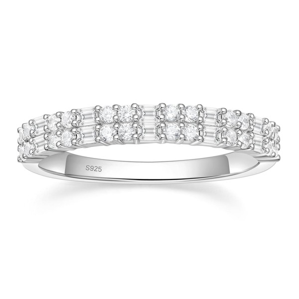 EAMTI 925 Sterling Silver Wedding Bands for Women Baguette Round