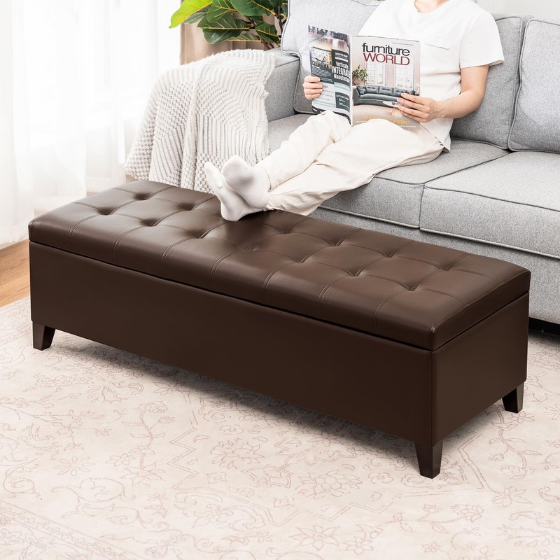 Joveco Storage Ottoman Bench, 51 Inch Leather Tufted Bench for