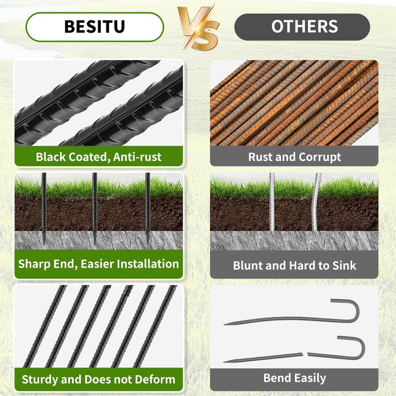 Besitu 24 inches J Hook Rebar Stakes (16-Pack), Extra Long