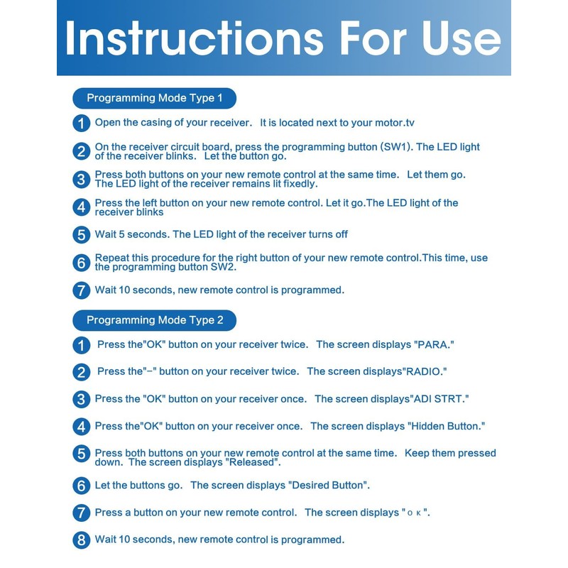 1 x Garage Door Remote Control 433.92 MHz Compatible with