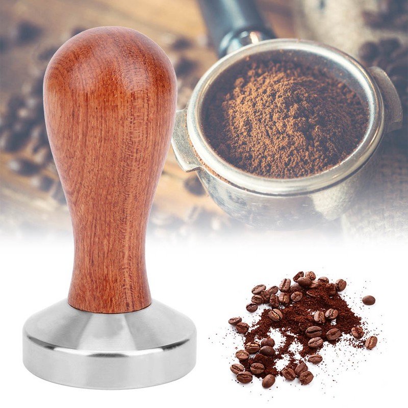 51mm Stainless Steel Coffee Tamper Wooden Handle Coffee Powder Hammer