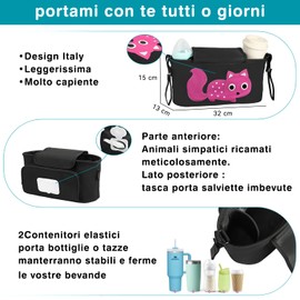 Bello it Kinderwagentasche, Organizer für Kinderwagen mit Handtuchspender, leicht und geräumig mit Haken und Schultergurt im Lieferumfang enthalten, Thema (Schwarzer Fuchs mit zentralem Verschluss)