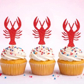 Vgaruint 9 PCS Crawfish Cupcake Toppers - Red Glitter Lobster Cupcake Picks,Seafood Dessert Decor for Birthday,Baby Shower Ocean Theme Party Supplies (Cupcake TOppeR)