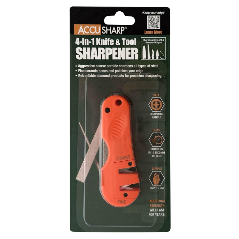 AccuSharp 4-in-1 Knife & Tool Sharpener, Coarse Tungsten Carbide Sharpening