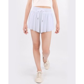 ZUEMET Girls Butterfly Shorts Flowy Shorts with Pocket 2-in-1 Dance Athletic Shorts for Girl White 5-6 Years