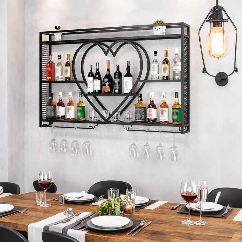 W2 Liquor Bottles Bar Shelves Wall Mounted with LED Lighting