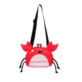 CAREOR Creative Beach Zipper Bag, Portable Crab-Shaped Mesh Beach Bag with Adjustable Shoulder Straps for Shell Sea Pool Toy (Red)