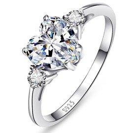 Yaresul Women Heart Promise Wedding Ring Sterling Silver Heart Ring for Women Cubic Zirconia Engagement Ring - April Birthstone Size 10