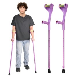Foldable Forearm Crutches for Adults, 10 Levels Adjustable Height Lightweight Aluminum Elbow Crutches with Reflectors, Non-Slip Rubber Tips, Comfortable Ergonomic Grip, Purple, 1 Pair