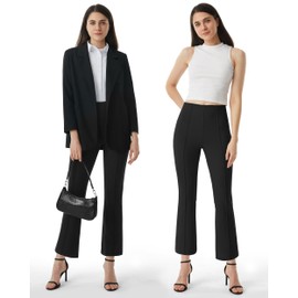 AFITNE Women’s Yoga Dress Pants Stretchy High Waisted Straight Leg Business Casual Pants with Pockets Pull On Cropped Work Pants Office Trendy Ponte Ankle Slacks Black 28" S