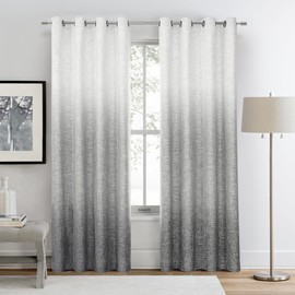 Ombre Full Blackout Curtain Panels 84 Inch Long Noise Reducing Energy Efficient Window Treatment Drapes for Bedroom Linen Texture with Grommets Top Gradient Print Cream White to Gray, 50"x84"x2