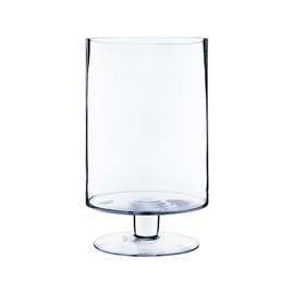 WGVI Clear Glass Pedestal Hurricane Candle Holder, 7.75"W, 13.5"H, Decorative Vase for Pillar Candles, Short Stemmed Candleholder Cylinder, Tabletop Centerpieces, Home Décor, Elegant Design, 1 Piece