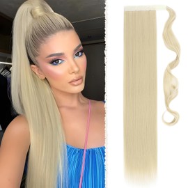 Benehair Long Straight Ponytail Hairpiece, Synthetic Hair Extensions, Braid Ponytail Extension, Hairpiece Braid, Blonde Hair Extension for Women and Girls, Blonde, 66 cm