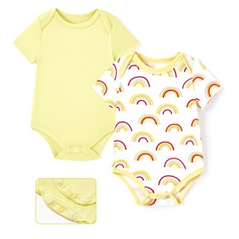 PATPAT Baby Bodysuits Supersoft Bamboo Viscose - Short Sleeve Boys and Girls - Newborn Infant Unisex Clothes - 2 Pack Sunny Rainbow 18-24 Months Yellow