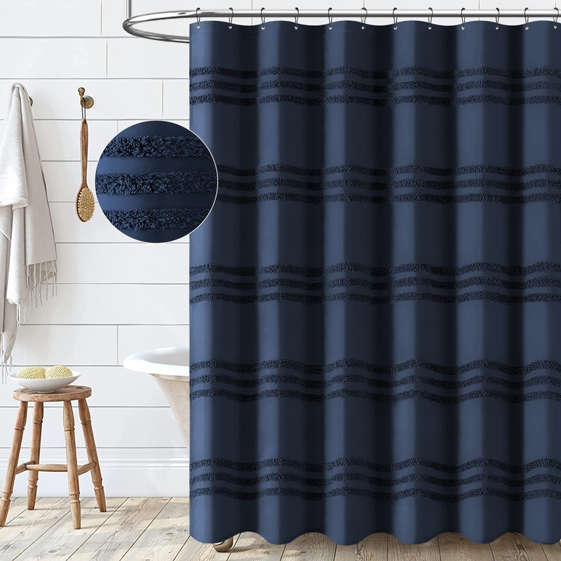 Dynamene 78 Inch Long Shower Curtain, Textured Tufted Chenille Striped