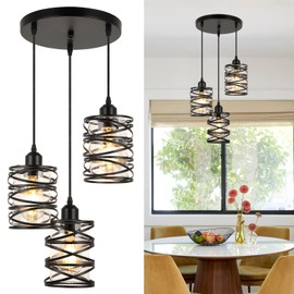 foucasal Pendant Lights Kitchen Island Black Pendant Light Fixtures 3-Light Spiral Iron Kitchen Island Lighting Adjustable Hanging Cluster Pendant Lighting for Dining Room with Clear Glass Shade