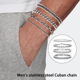 Vanstyle Cuban Link Bracelet for Men 4 PCS Sturdy Cuban Link Chain Stainless Steel Bracelet Curb Width Dainty Bracelets Set Jewelry 9"