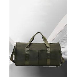 2024 Summer Women's Fashion Large Capacity Travel Bag, Solid Color Letter Patch Zipper Pocket Travel Bag, Casual Lightweight Travel Bag for Gym & Short Business Trips:_Army Green_Please Refer To The Pictures for Dimensions