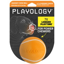 Playology Squeaky Dog Toy | Durable Rubber Interactive Dog Ball | Cheddar Cheese Scented Fetch Ball for Medium Dogs | Floating Dog Toy Made from Non Toxic Materials
